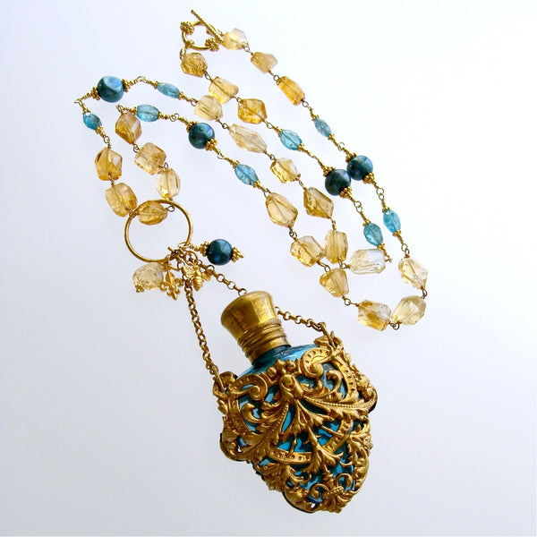 Buy Vintage Perfume Oil Bottle Mosaic Inlay Gemstone Pendant Necklace  Online in India - Etsy